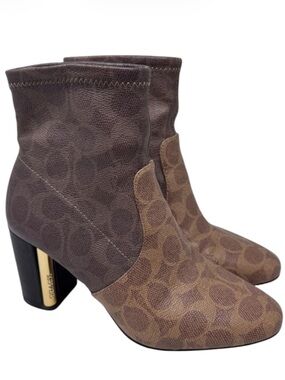 Coach Margot Monogram Coated Canvas Boots 9.5 NEW